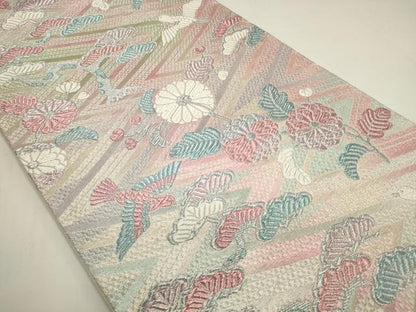 平和屋着物◎六通柄袋帯 花鳥松文 銀糸 正絹 逸品 DAAL3127qp