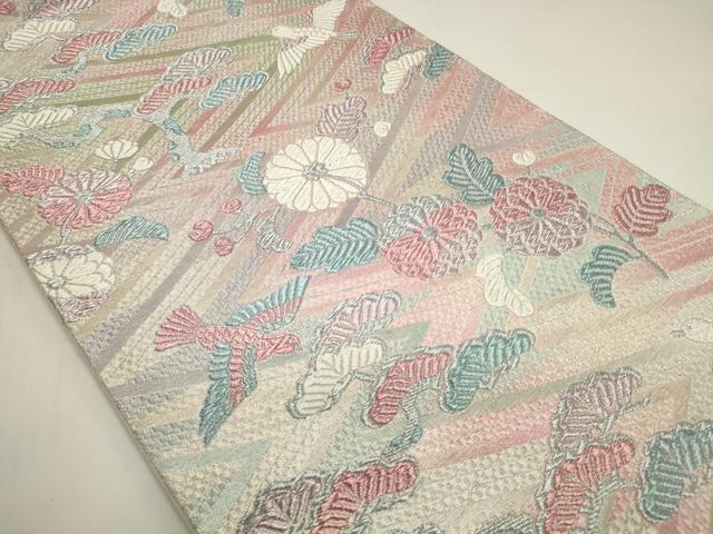 平和屋着物◎六通柄袋帯 花鳥松文 銀糸 正絹 逸品 DAAL3127qp