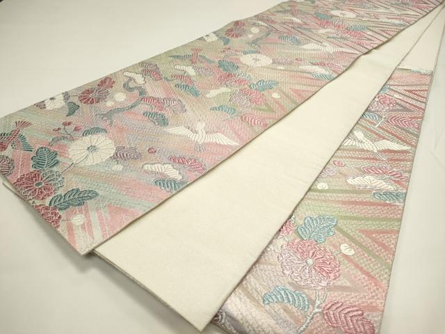 平和屋着物◎六通柄袋帯 花鳥松文 銀糸 正絹 逸品 DAAL3127qp