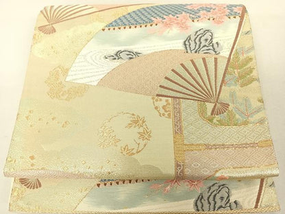 平和屋着物◎六通柄袋帯　唐織　舞扇花文　金糸　正絹　逸品　DAAL3512cd