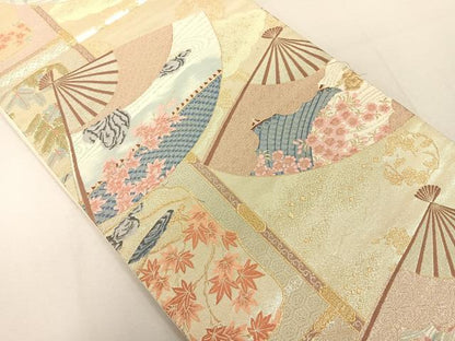 平和屋着物◎六通柄袋帯　唐織　舞扇花文　金糸　正絹　逸品　DAAL3512cd