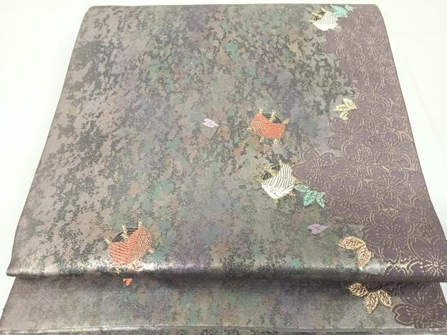 平和屋着物◎六通柄袋帯 唐織 糸巻花文 金糸 本鏤箔 引箔 正絹 逸品 DAAL3524cd