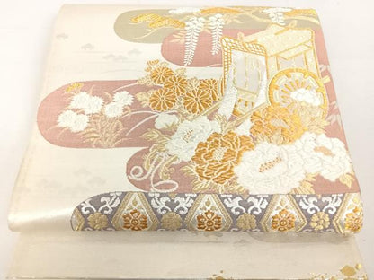 平和屋着物◎六通柄袋帯 霞取り御所車花松文 金銀糸 正絹 逸品 DAAL3545cd