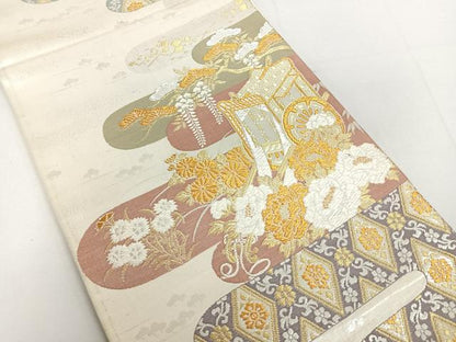 平和屋着物◎六通柄袋帯 霞取り御所車花松文 金銀糸 正絹 逸品 DAAL3545cd