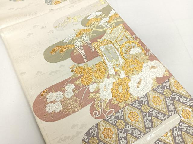 平和屋着物◎六通柄袋帯 霞取り御所車花松文 金銀糸 正絹 逸品 DAAL3545cd