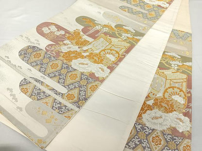 平和屋着物◎六通柄袋帯 霞取り御所車花松文 金銀糸 正絹 逸品 DAAL3545cd