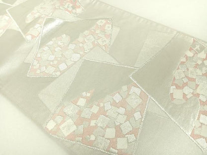 平和屋着物◎六通柄袋帯 箔散らし色紙重ね文 銀糸 正絹 逸品 DAAL3598cd