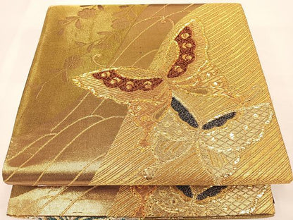平和屋着物◎六通柄袋帯　花蝶文　金銀糸　正絹　逸品　DAAL3613cd