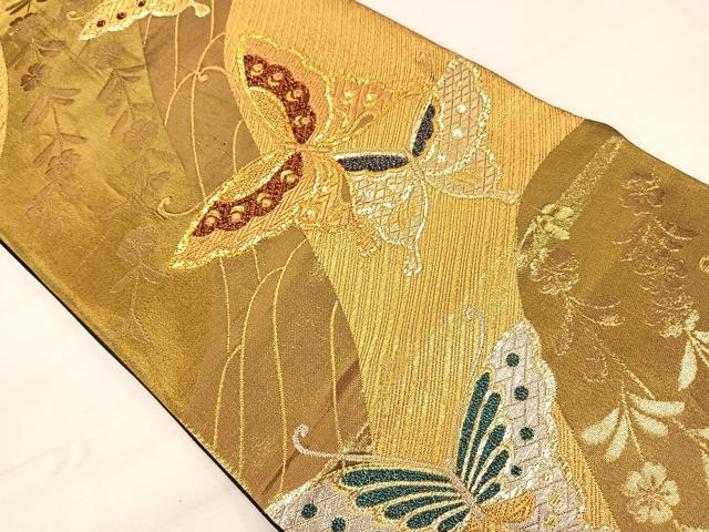 平和屋着物◎六通柄袋帯　花蝶文　金銀糸　正絹　逸品　DAAL3613cd