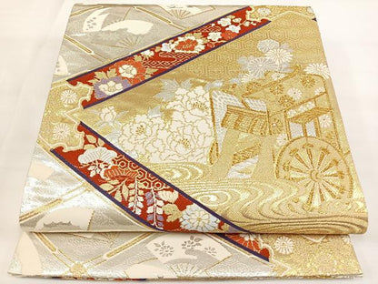 平和屋着物◎六通柄袋帯 御所車吉祥花文 金銀糸 正絹 逸品 DAAL3624cd