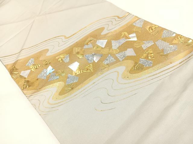 平和屋着物◎太鼓柄袋帯　流水箔散らし文　金銀彩　正絹　逸品　DAAL3649cd