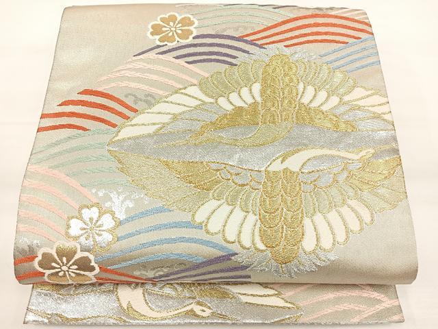 平和屋着物◎六通柄袋帯 唐織 双鶴花文 金銀糸 正絹 逸品 DAAL3679cd