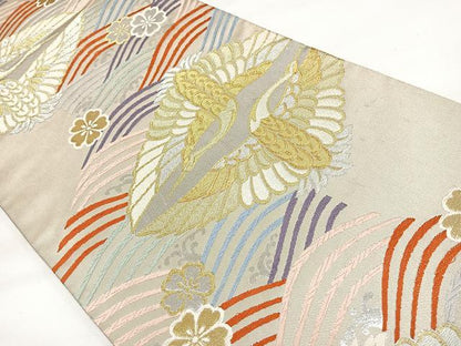 平和屋着物◎六通柄袋帯 唐織 双鶴花文 金銀糸 正絹 逸品 DAAL3679cd