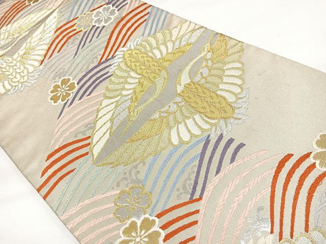 平和屋着物◎六通柄袋帯 唐織 双鶴花文 金銀糸 正絹 逸品 DAAL3679cd