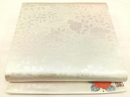 平和屋着物◎六通柄袋帯　草花文　ワンポイント　銀糸　正絹　逸品　DAAL3684cd