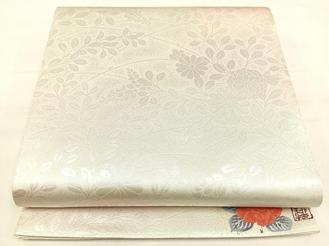 平和屋着物◎六通柄袋帯　草花文　ワンポイント　銀糸　正絹　逸品　DAAL3684cd