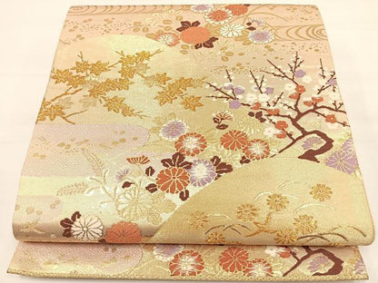 平和屋着物◎六通柄袋帯 エ霞花鳥文 金糸 引箔 正絹 逸品 DAAL3699cd