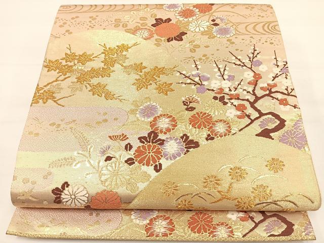 平和屋着物◎六通柄袋帯 エ霞花鳥文 金糸 引箔 正絹 逸品 DAAL3699cd