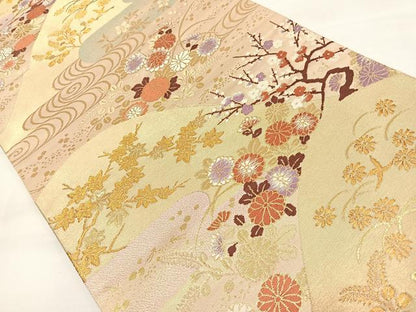 平和屋着物◎六通柄袋帯 エ霞花鳥文 金糸 引箔 正絹 逸品 DAAL3699cd