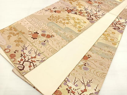 平和屋着物◎六通柄袋帯 エ霞花鳥文 金糸 引箔 正絹 逸品 DAAL3699cd