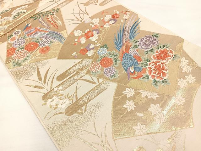 平和屋着物◎六通柄袋帯 唐織 色紙花鳥文 金糸 正絹 逸品 DAAL3700cd