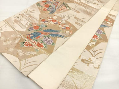 平和屋着物◎六通柄袋帯 唐織 色紙花鳥文 金糸 正絹 逸品 DAAL3700cd