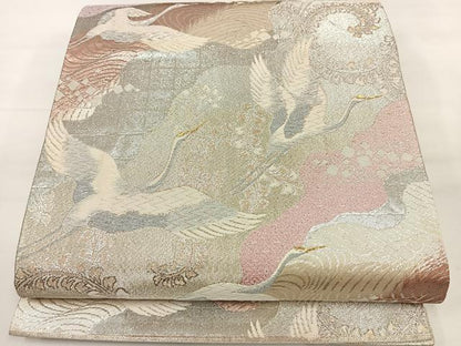 平和屋着物◎六通柄袋帯 唐織 道長飛鶴花文 金銀糸 正絹 逸品 DAAL3710cd