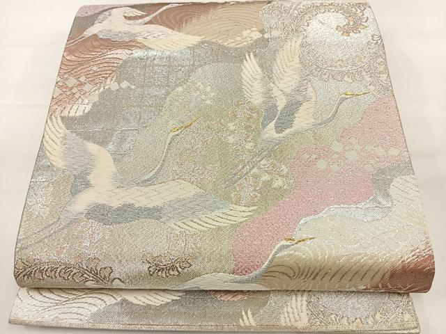 平和屋着物◎六通柄袋帯 唐織 道長飛鶴花文 金銀糸 正絹 逸品 DAAL3710cd
