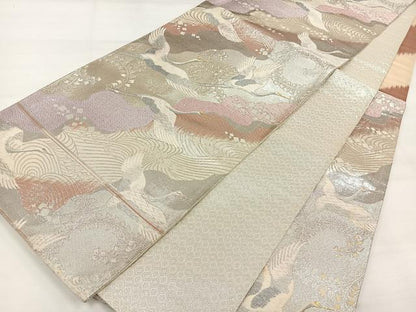 平和屋着物◎六通柄袋帯 唐織 道長飛鶴花文 金銀糸 正絹 逸品 DAAL3710cd