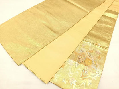 平和屋着物◎六通太鼓柄袋帯 扇面草花文 金銀彩 引箔 正絹 逸品 DAAL3711cd