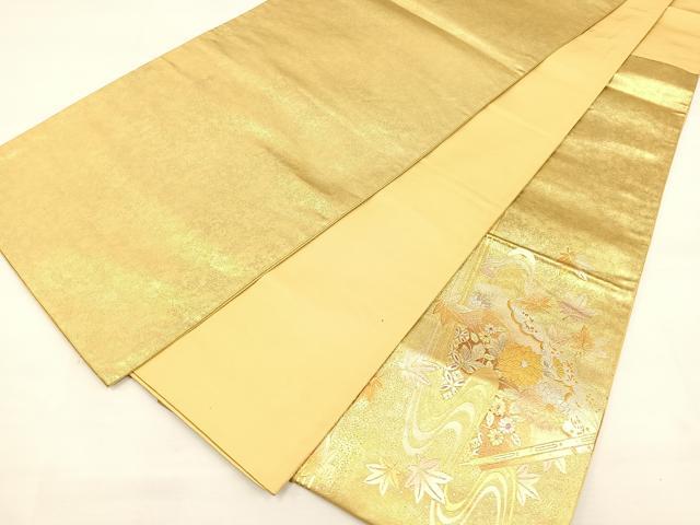 平和屋着物◎六通太鼓柄袋帯 扇面草花文 金銀彩 引箔 正絹 逸品 DAAL3711cd