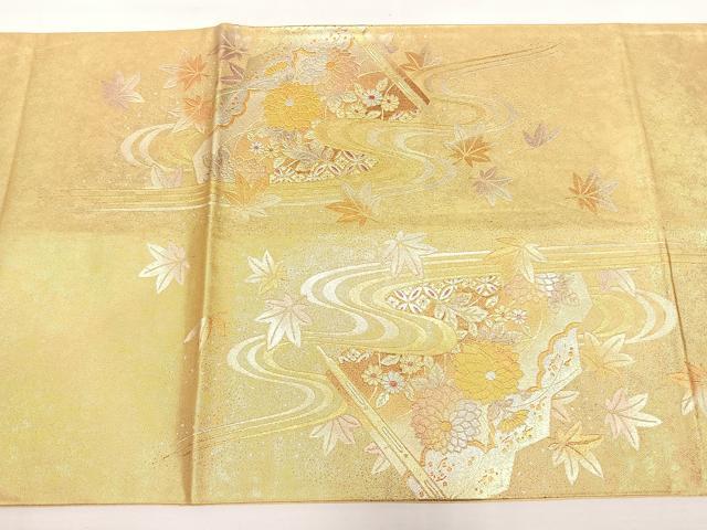 平和屋着物◎六通太鼓柄袋帯 扇面草花文 金銀彩 引箔 正絹 逸品 DAAL3711cd
