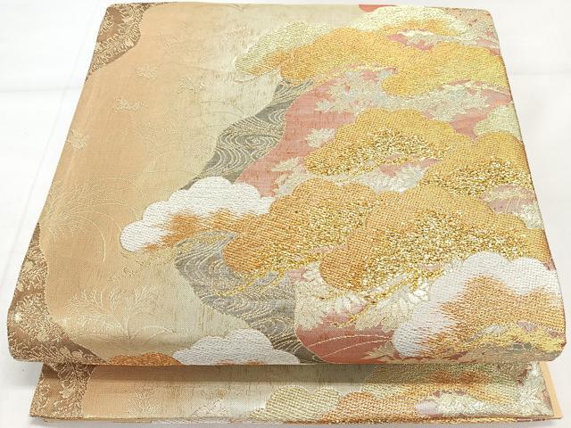 袋帯 六通 松 茄子 荒波 千鳥 木々 24M600f 平和屋着物◎六通柄袋帯 道長松文 金銀糸 正絹 逸品 DAAL3728cd