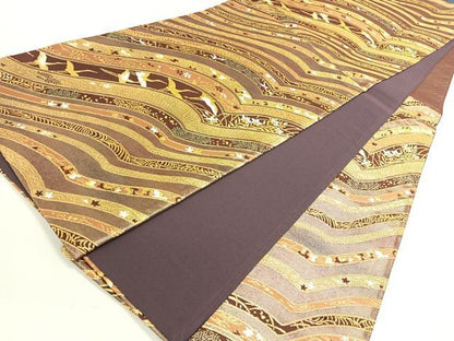 平和屋着物◎六通柄袋帯 流水花鳥文 金糸 引箔 正絹 逸品 DAAL3731cd