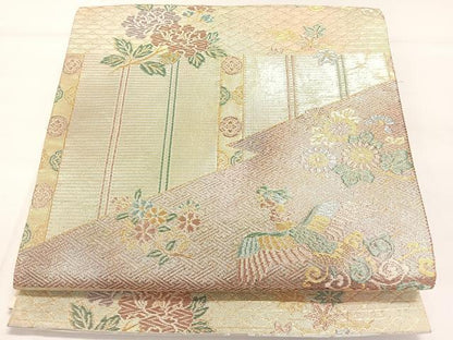 平和屋着物◎六通柄袋帯 松皮菱花鳥文 金銀糸 正絹 逸品 DAAL3732cd