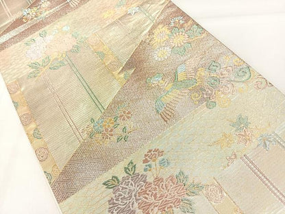 平和屋着物◎六通柄袋帯 松皮菱花鳥文 金銀糸 正絹 逸品 DAAL3732cd