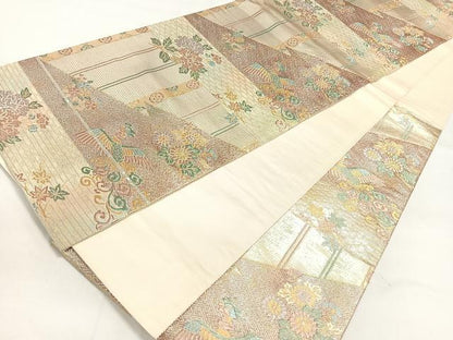 平和屋着物◎六通柄袋帯 松皮菱花鳥文 金銀糸 正絹 逸品 DAAL3732cd