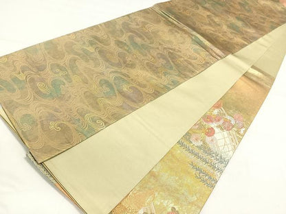 平和屋着物◎六通太鼓柄袋帯 柳橋寿菊文 金糸 引箔 正絹 逸品 DAAL3740cd