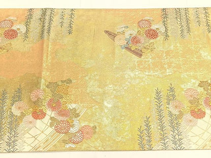 平和屋着物◎六通太鼓柄袋帯 柳橋寿菊文 金糸 引箔 正絹 逸品 DAAL3740cd