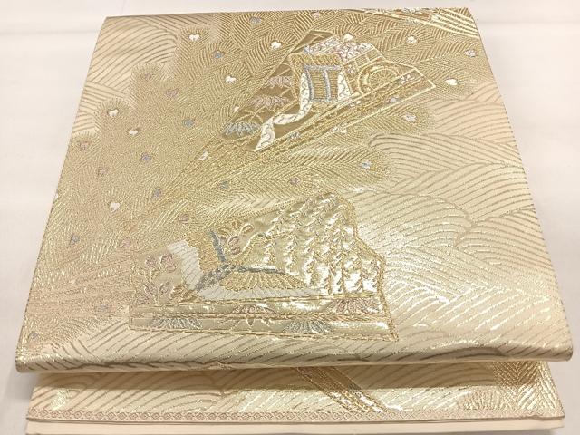 平和屋着物◎六通柄袋帯 立波扇面花鳥文 金糸 正絹 逸品 DAAL3745cd