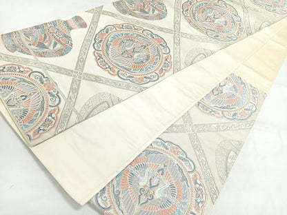 平和屋着物◎西陣 六通柄袋帯 絵皿華紋 銀糸 正絹 逸品 DAAL3750cd