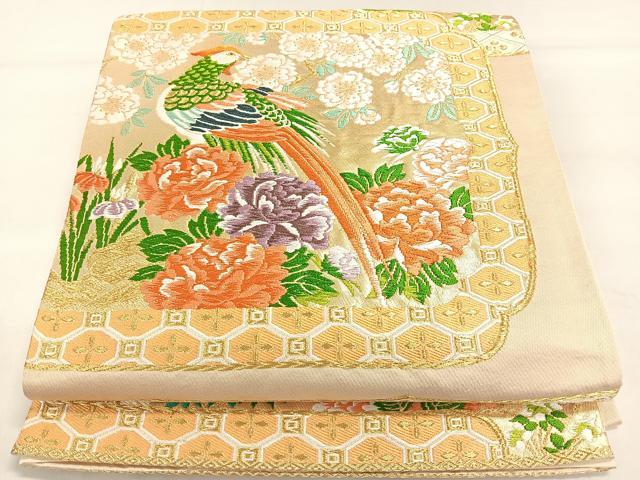 平和屋着物◎六通柄袋帯 唐織 色紙重ね花鳥文 金糸 正絹 逸品 DAAL3753cd
