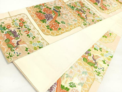 平和屋着物◎六通柄袋帯 唐織 色紙重ね花鳥文 金糸 正絹 逸品 DAAL3753cd