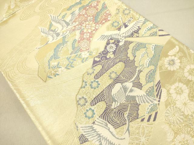 平和屋着物◎六通柄袋帯 飛鶴地紙花文 金糸 正絹 逸品 DAAL3787cd