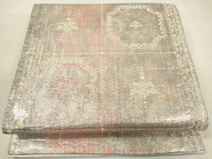平和屋着物◎六通柄袋帯　格子花文　金糸　正絹　逸品　DAAL3788cd