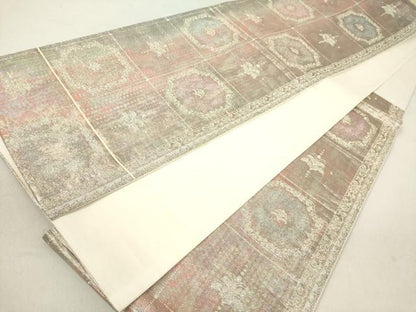 平和屋着物◎六通柄袋帯　格子花文　金糸　正絹　逸品　DAAL3788cd
