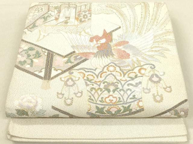 平和屋着物◎綴れ 太鼓柄袋帯 鳳凰花文 金銀糸 正絹 逸品 DAAL3821cd
