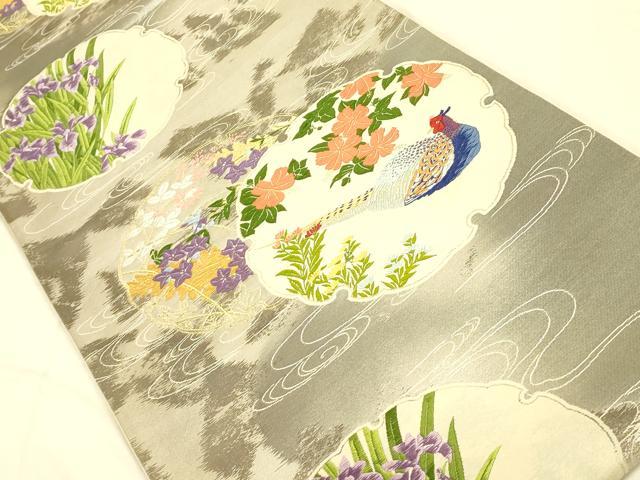 平和屋着物◎六通柄袋帯　唐織　雪輪花鳥文　雉　金糸　引箔　正絹　逸品　DAAL3838cd