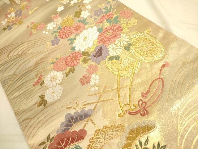 平和屋着物◎六通柄袋帯　唐織　花車文　金糸　正絹　逸品　DAAL3856cd
