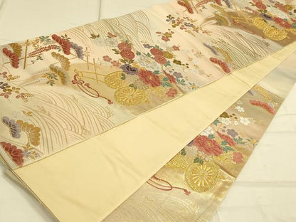 平和屋着物◎六通柄袋帯　唐織　花車文　金糸　正絹　逸品　DAAL3856cd